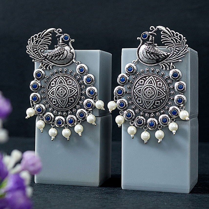 Navy Blue Peacock Drop Earrings:Send Jewellery Gifts
