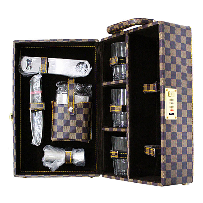 Buy/Send Checkered Briefcase Bar Set For Travel Online Ferns N Petals