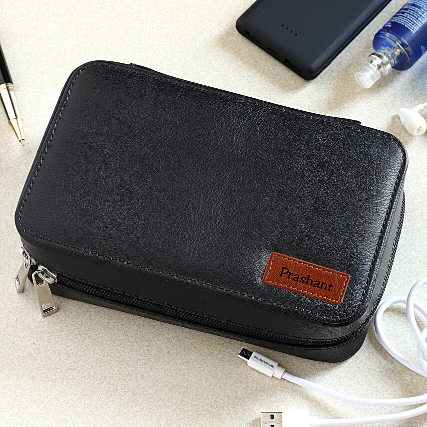 Personalised Black Vegan Leather Pouch