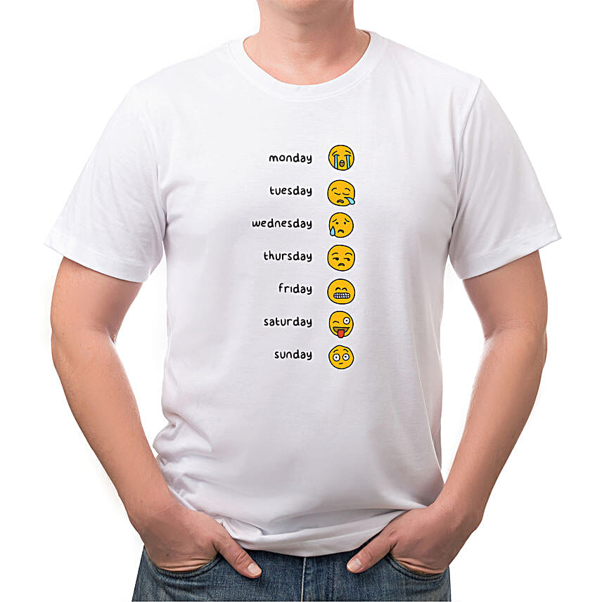7 Days Emojis Unisex White T-Shirt- Large