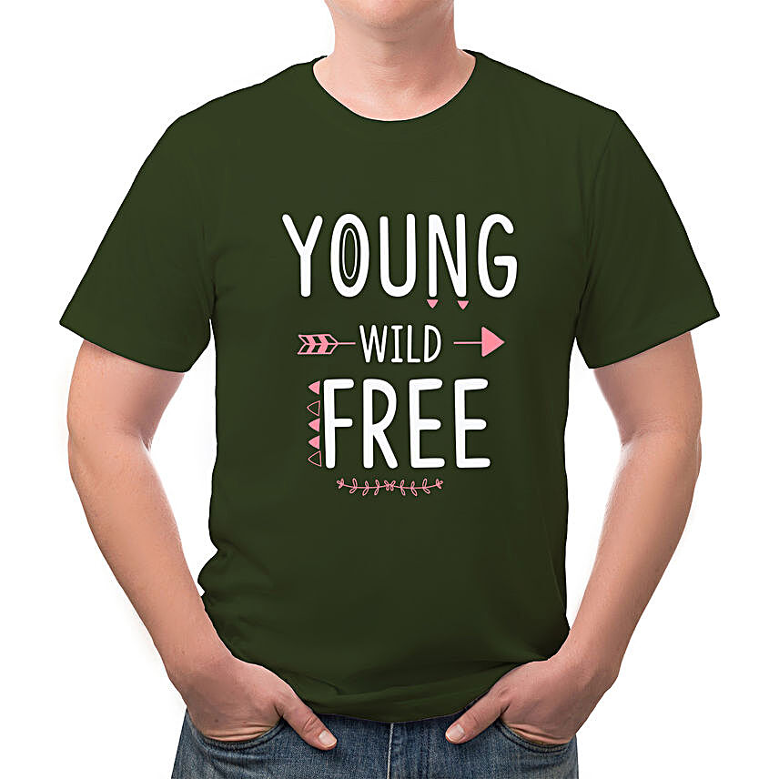 Young Wild Free Unisex Olive Green T-Shirt- Small