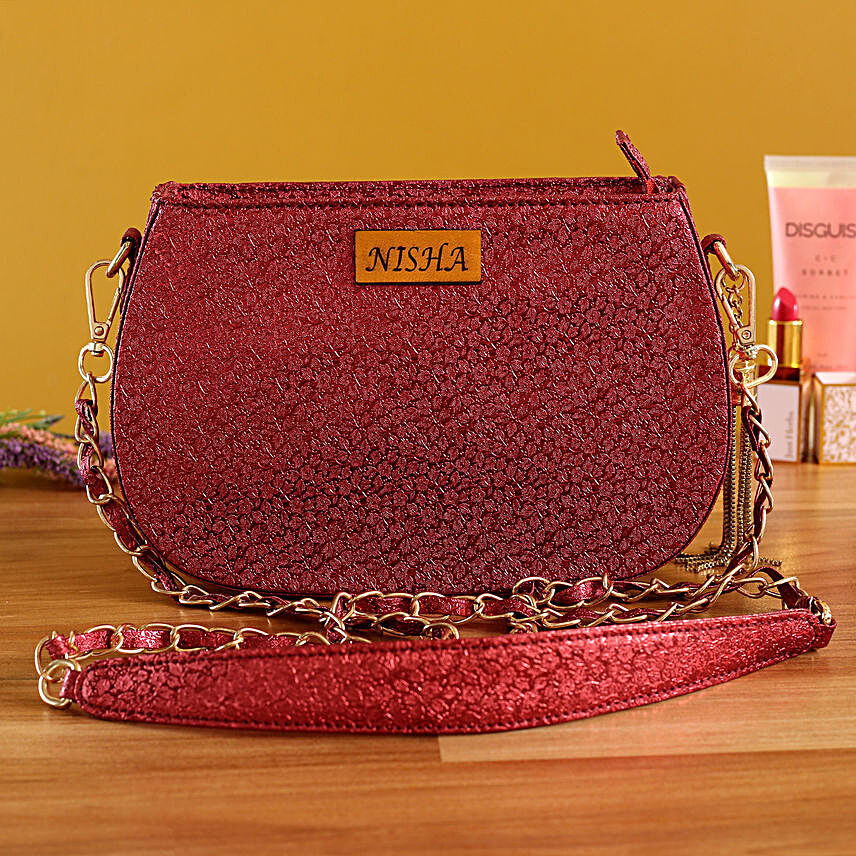 Personalised Textured Red Sling Bag:Leather Gifts