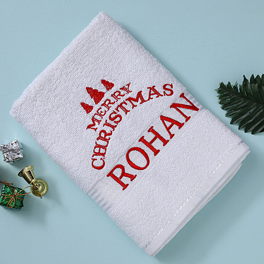 Personalised Merry Christmas White Towel:Personalised Towels