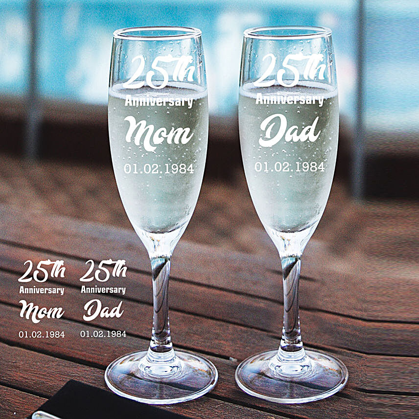 Personalised 25th Anniversary Champagne Glass Set