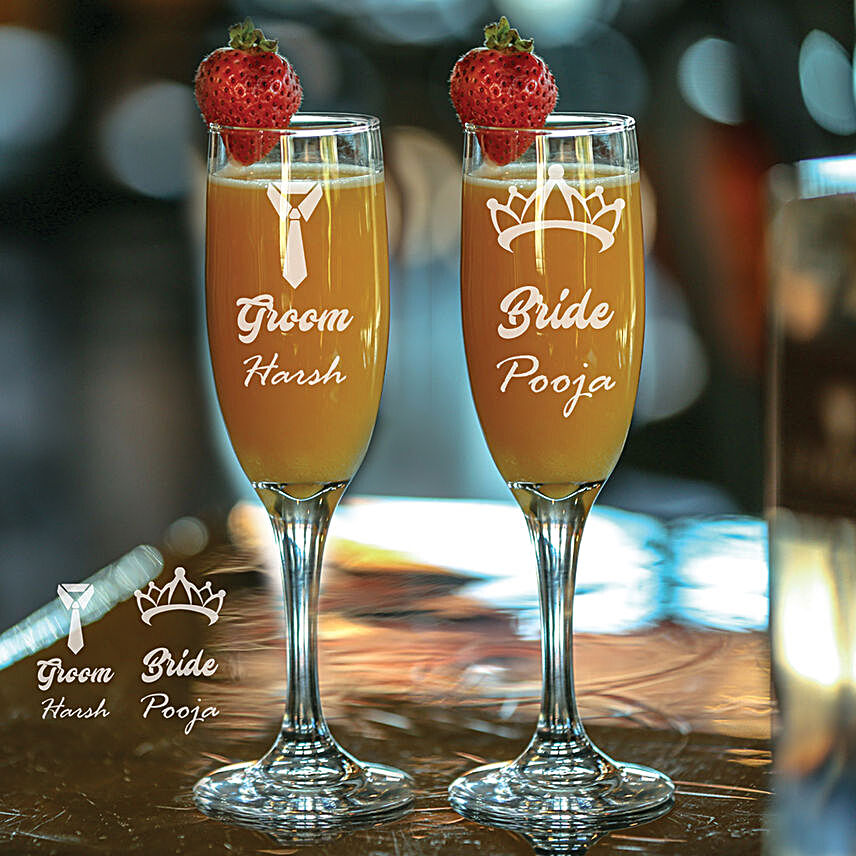 Personalised Bride Groom Champagne Glass Set
