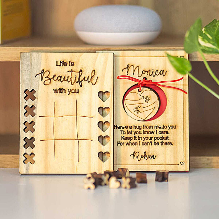 Personalised Engraved Wooden Tic Tac Toe:Valentines Day Gifts