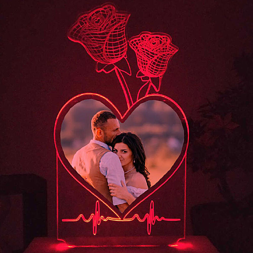 Personalised LED Night Lamp Heart N Roses:Love N Romance Gifts