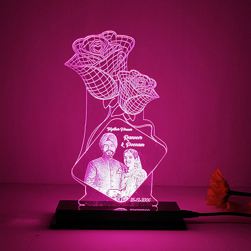 Personalised Rose Couple Led Lamp