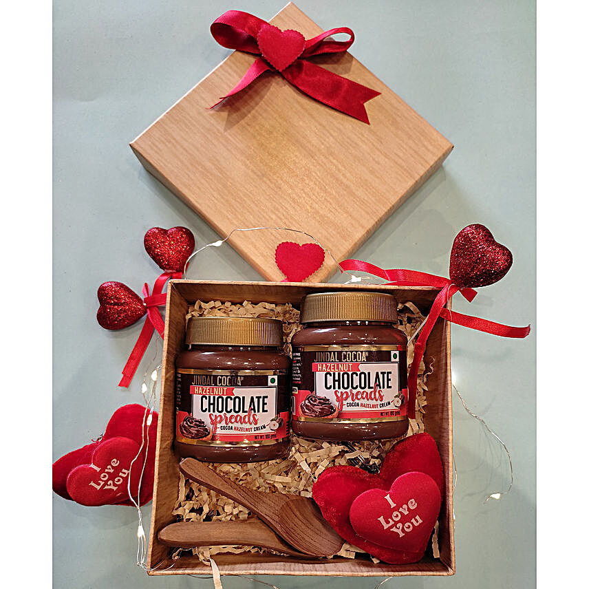 Valentines Day Wishes Hazelnut Spread Duo and Goodies:Gift Delivery In Ludhiana