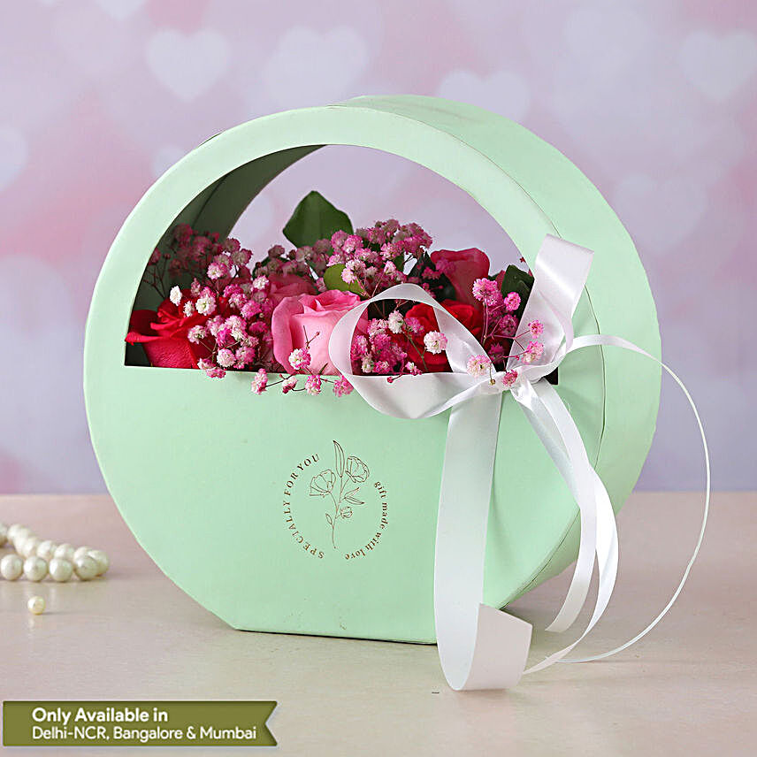 Beautiful Mixed Roses Moon Basket:Premium Flowers