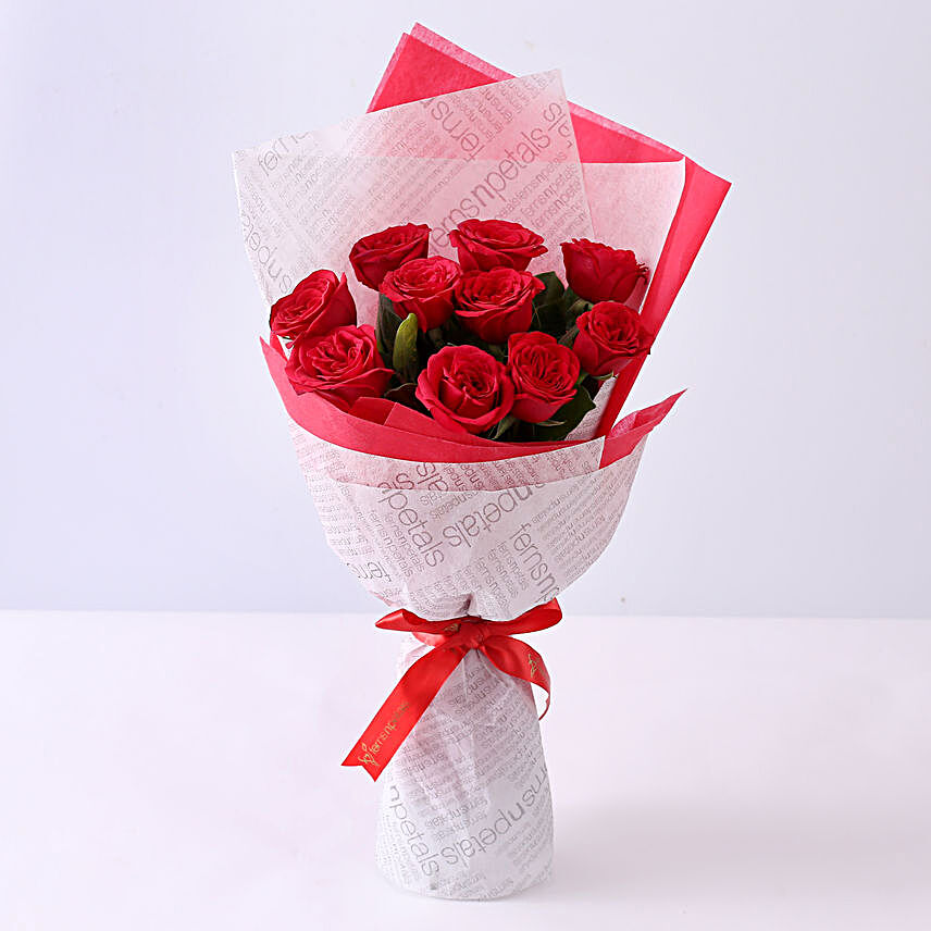 Appealing Red Roses Double Wrapped Bouquet:Fresh Red Roses
