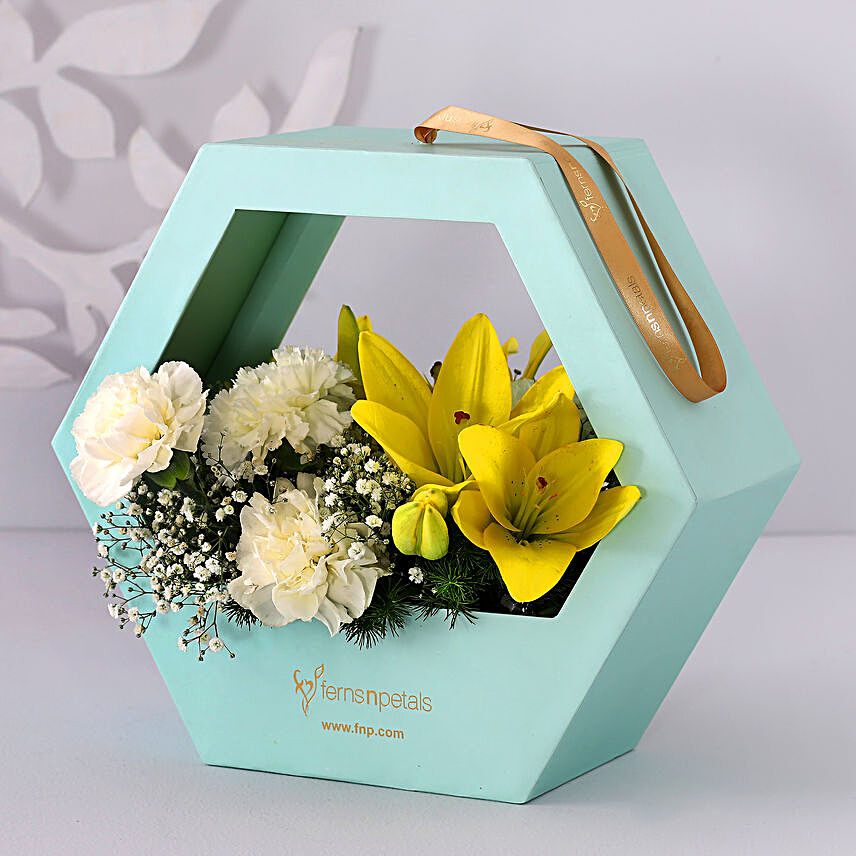 Charismatic Carnations N Lilies Arrangement:Exotic Flower Bouquet