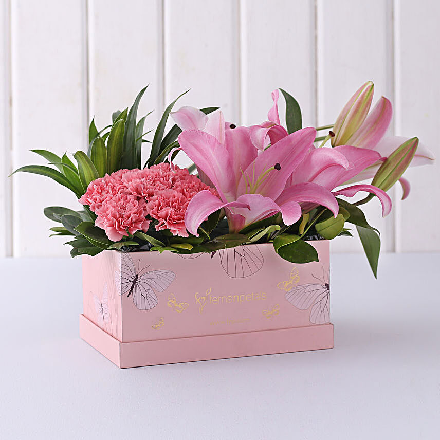 Delightful Mixed Flowers Pink Box:Flowers In box