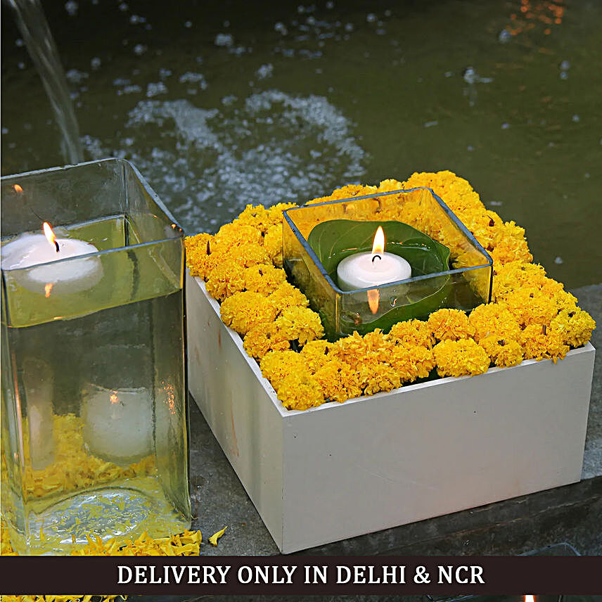 Beautiful Marigold and Candle Box:Midnight Diwali Gifts Delivery