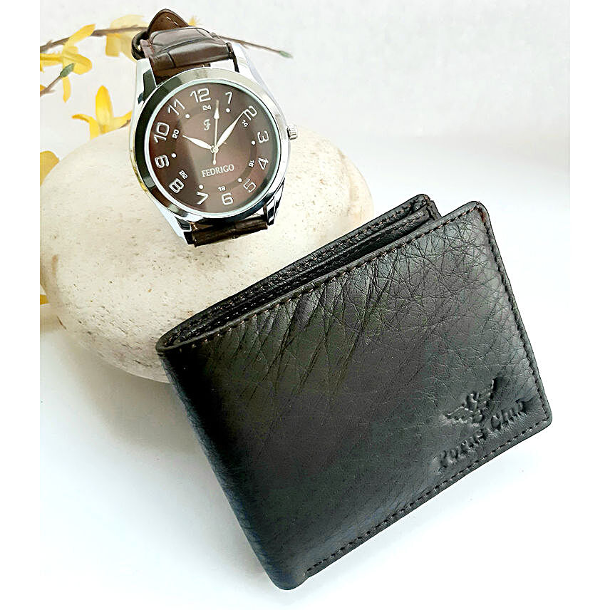 Fedrigo Mens Watch and Porus Club Wallet Brown:Premium & Exclusive Gift Collection