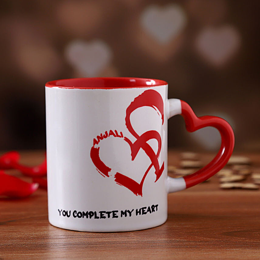 Personalised Red Heart Handle Mug