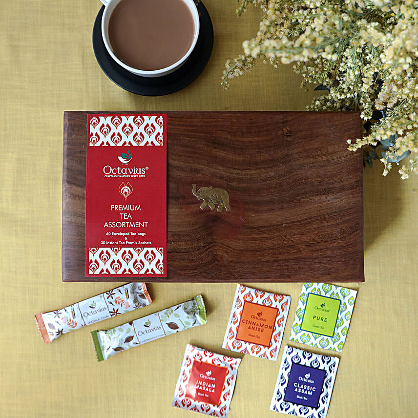 Octavius Assorted Teabags & Tea Premix Wooden Box