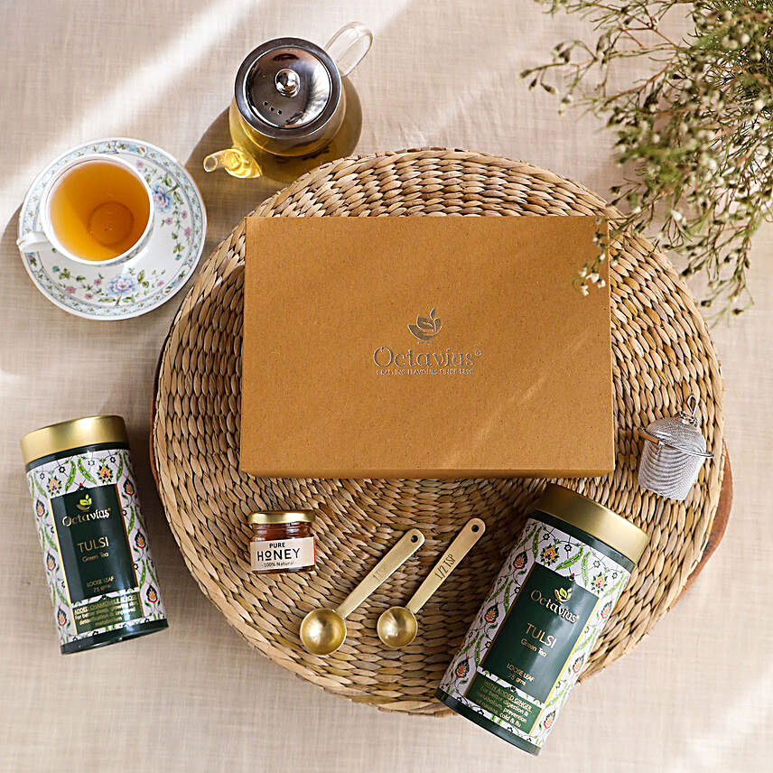 Octavius Tulsi Green Tea Combo With Infuser and Honey:Tea Gift Hampers