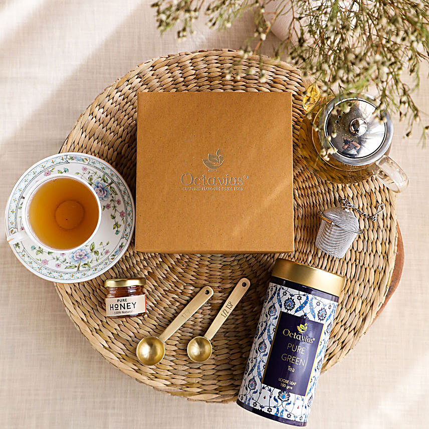 Octavius Green Tea With Infuser and Mini Honey Jar:Gifts for Boss