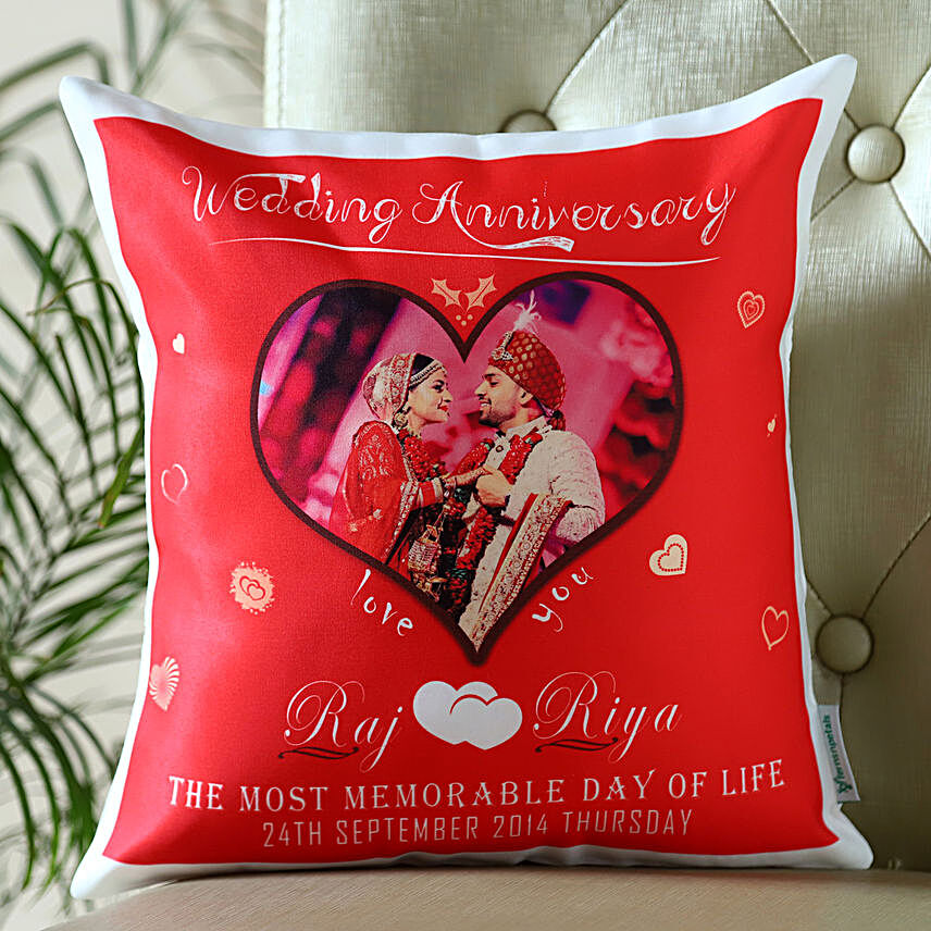 Another Milestone Personalized Cushion:Send Anniversary Gifts for Bhaiya Bhabhi