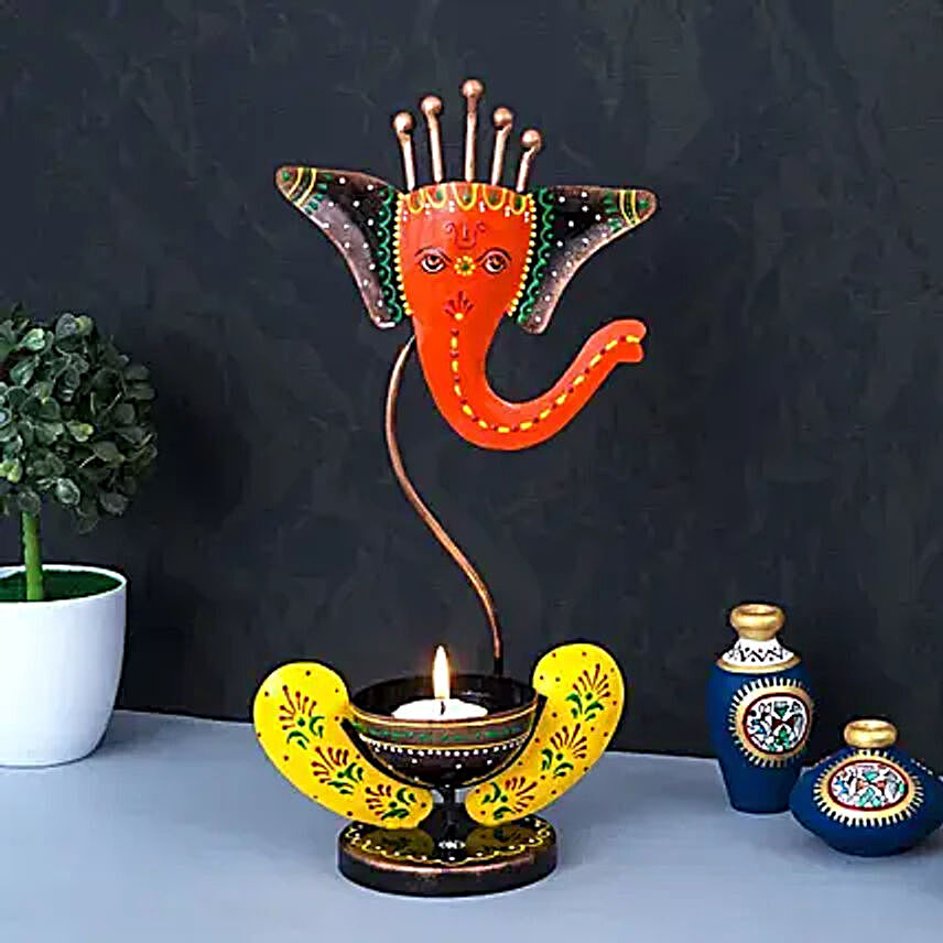 Lord Ganesha Metal Tea Light Candle Holder:Housewarming Gift Ideas