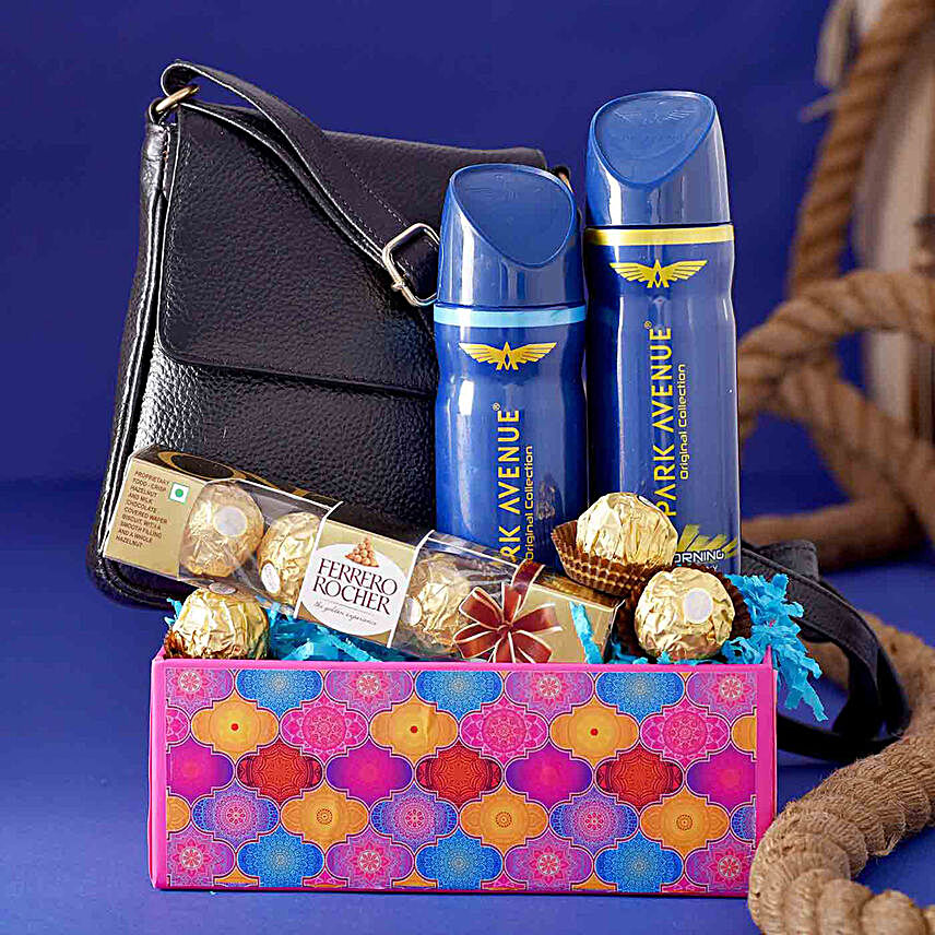 Executive Leather Bag With Body Spray N Ferrero:Send Gift Hampers