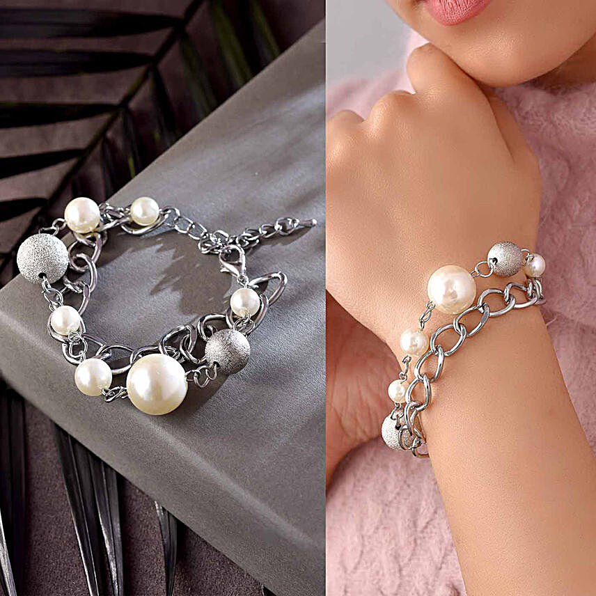 White Beads Silver Bracelet