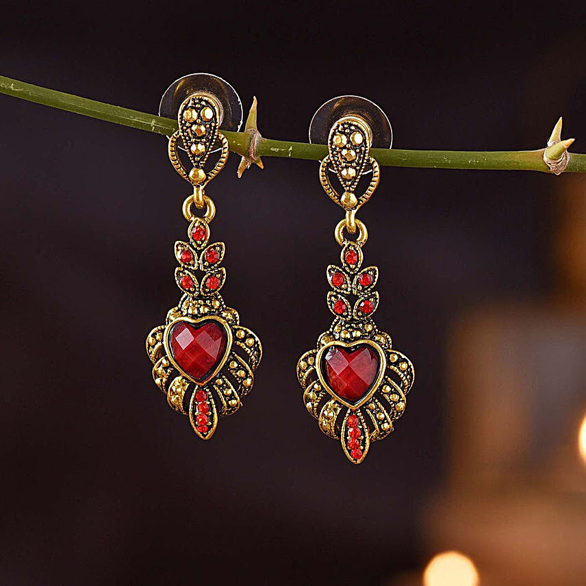 Antique Golden N Red Earrings:Gifts for Bhabhi