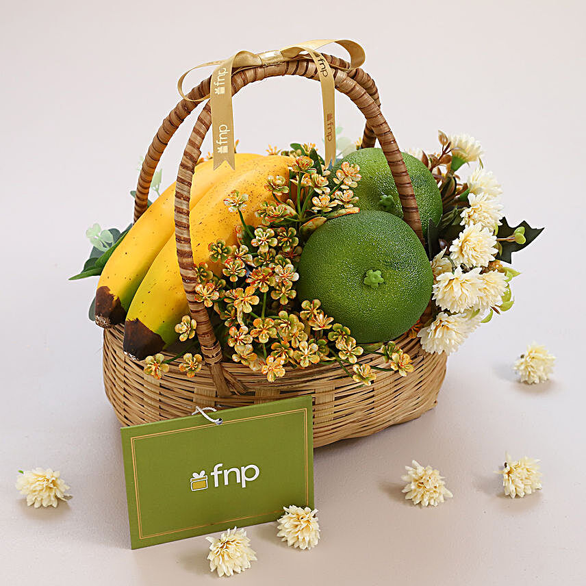 Artificial Fruits and Flower Bamboo Basket