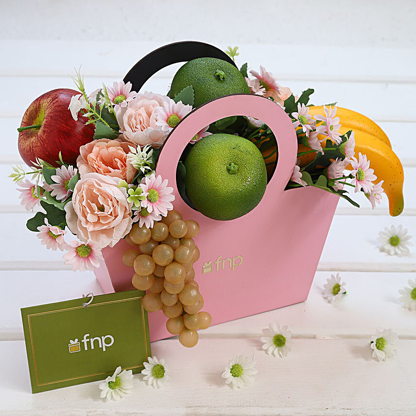 Artificial Fruits and Flower Pink Basket:Artificial Fruits