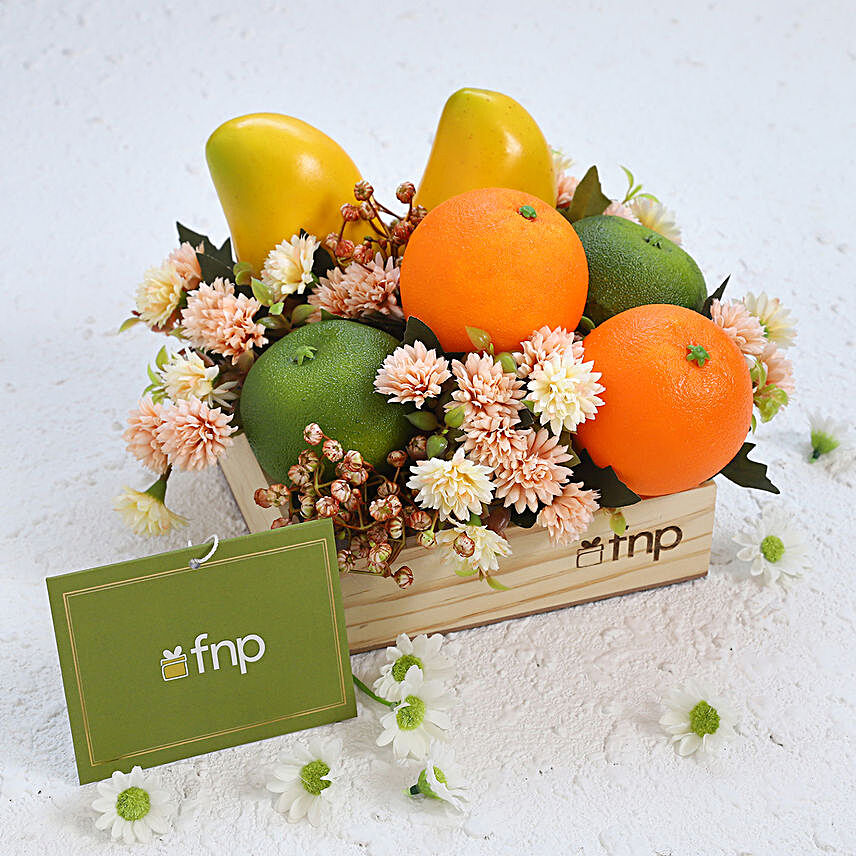 Artificial Fruits and Flower Square Basket