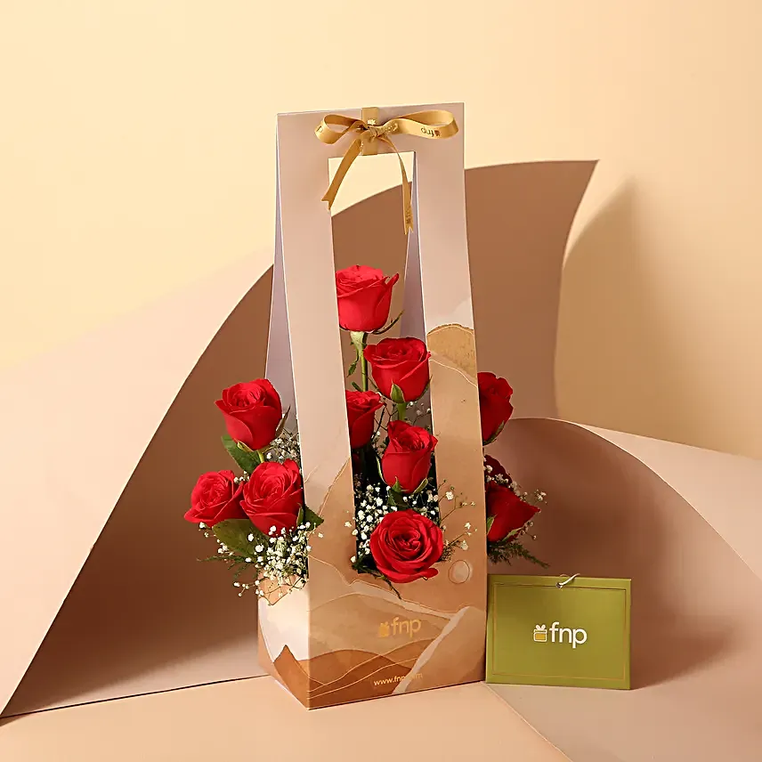 Red Roses In FNP Paper Flower Holder:Marriage Anniversary Gifts