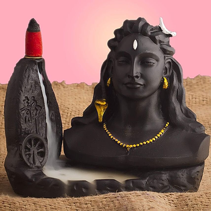 Black Handcrafted Adiyogi Back Flow Smoke Fountain:Send Home Decor Gifts
