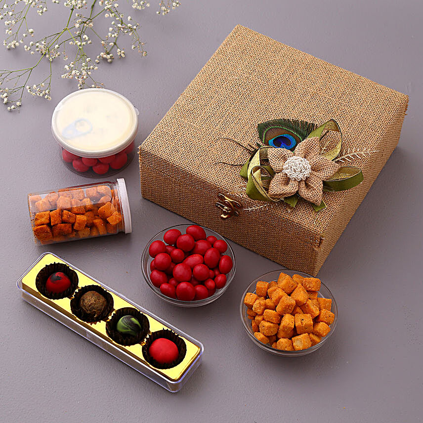 Shakkr Chocolates & Dry Fruits Jute Box Hamper-SRKH2022016:Gift Hampers