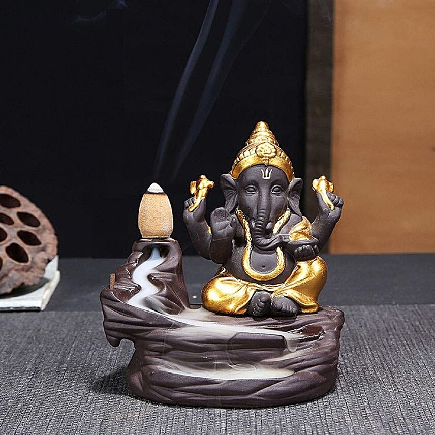 Black & Gold Ganesha Back-Flow Smoke Fountain