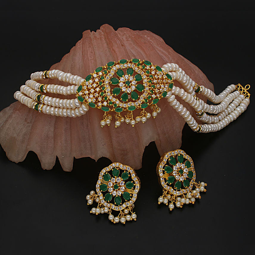 Sri Jagdamba Pearls Trendy Choker Necklace Set