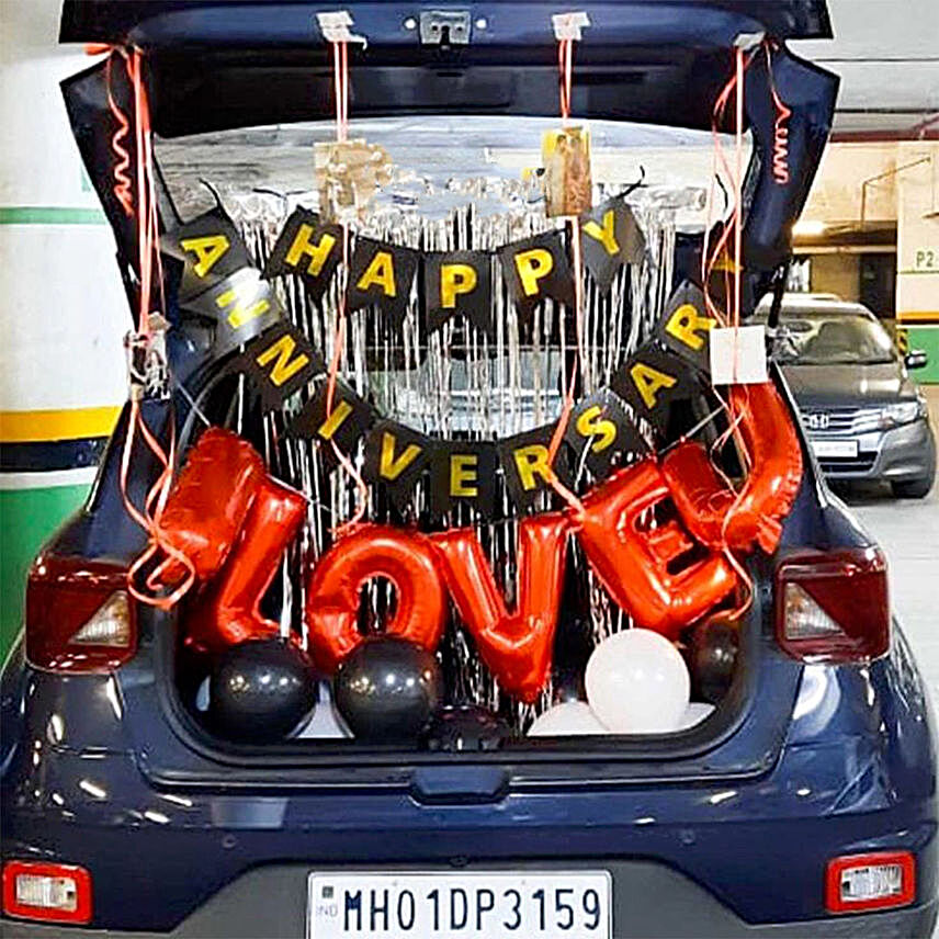 Happy Anniversary Balloon Car Boot Decor:Car Flower Decoration