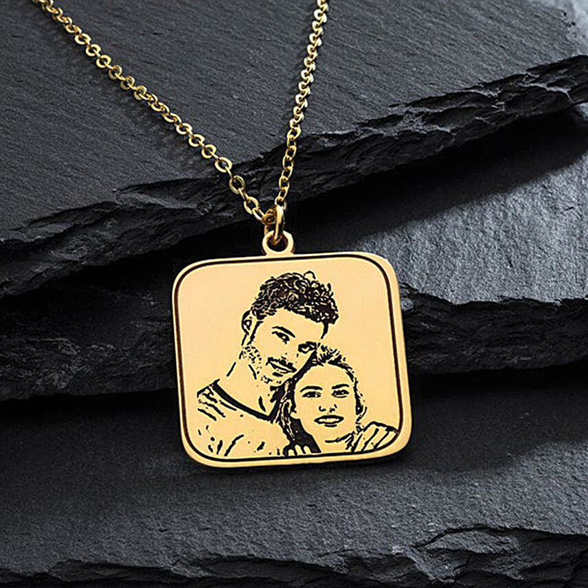 Personalised Square Shaped Photo Engraved Silver Pendant