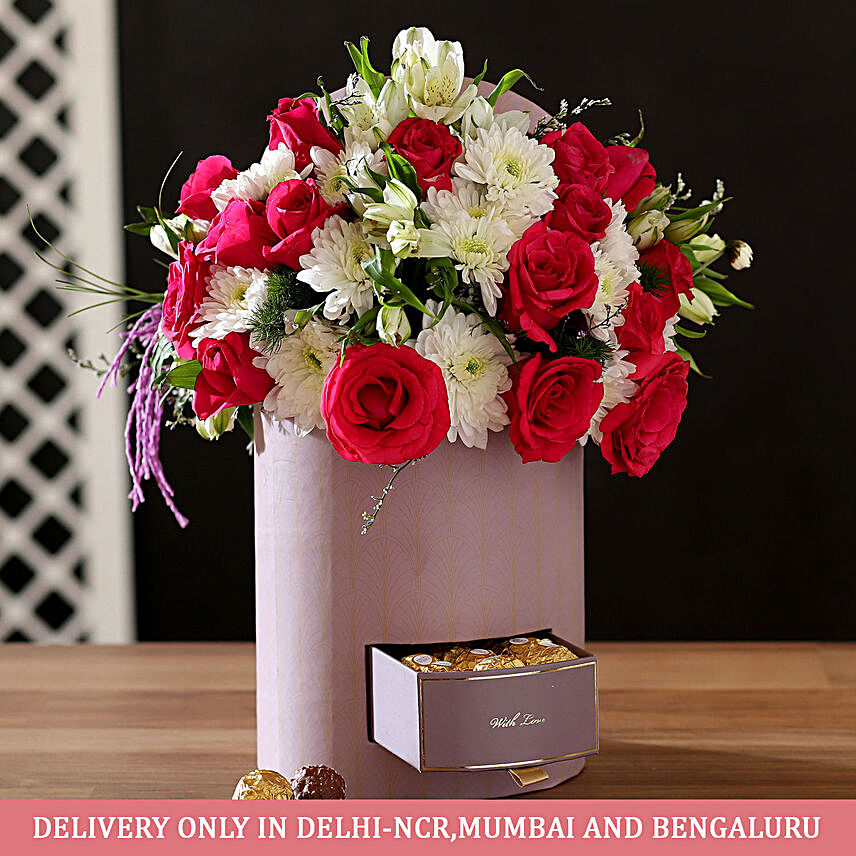 box of surprise with flower n chocolate online:Send Chrysanthemums