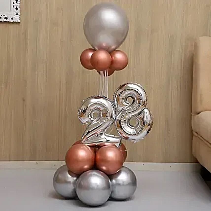 Rose Gold & Silver Number 28 Balloon Bouquet