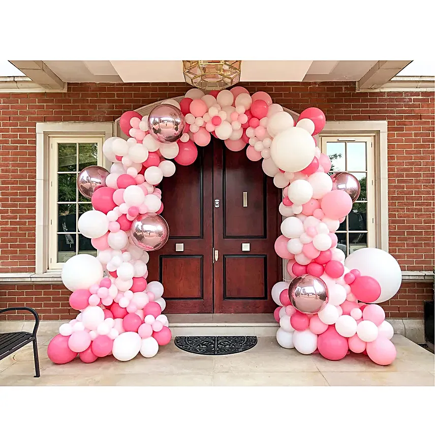 Pink and White Balloon Arch Decor