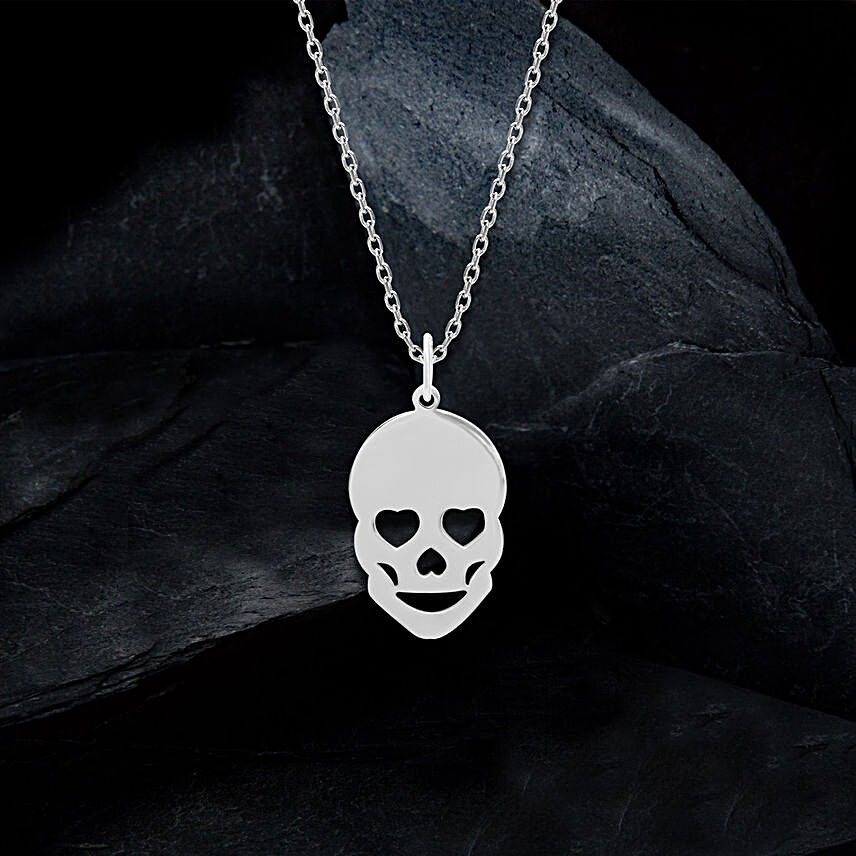 Silver Love Skull Pendant With Link Chain:Jewellery Gifts