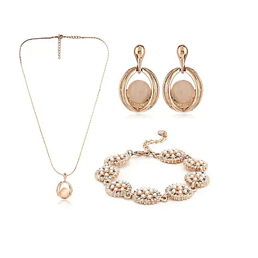 Rose Gold Earring Pendant Bracelet Combo