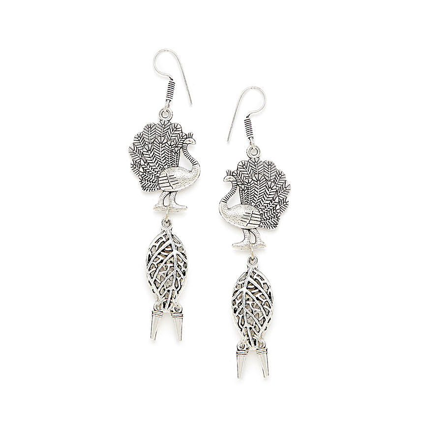 Layered Peacock Oxidized Silver Earrings