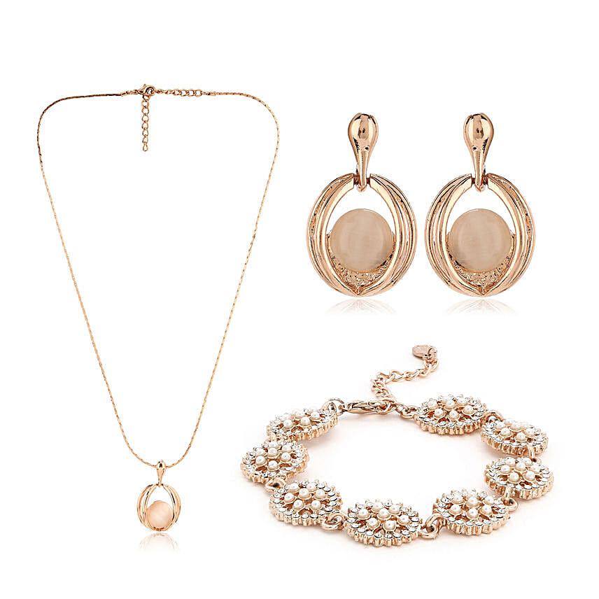 Estele - Rose Gold Earring Pendant Bracelet Combo