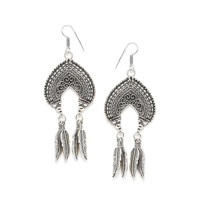 Spade & Leaves Oxidized Silver Earrings