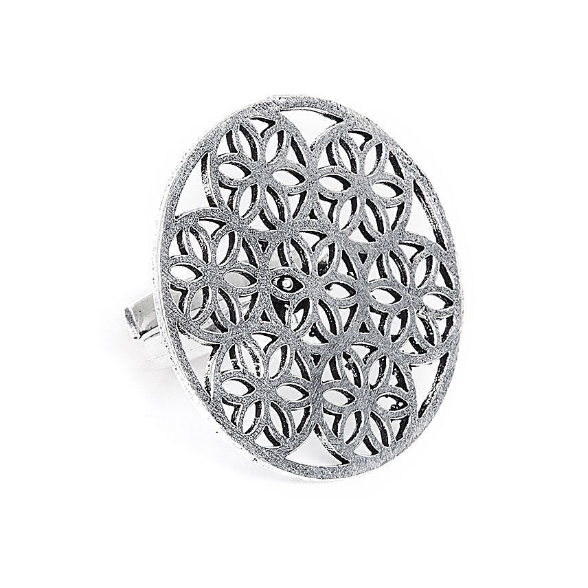 Floral Chunky Oxidized Silver Ring