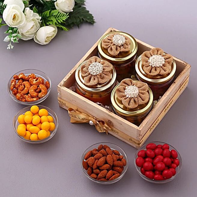Buy/Send Shakkar Dry Fruits and Dragees Wooden Tray Online- FNP