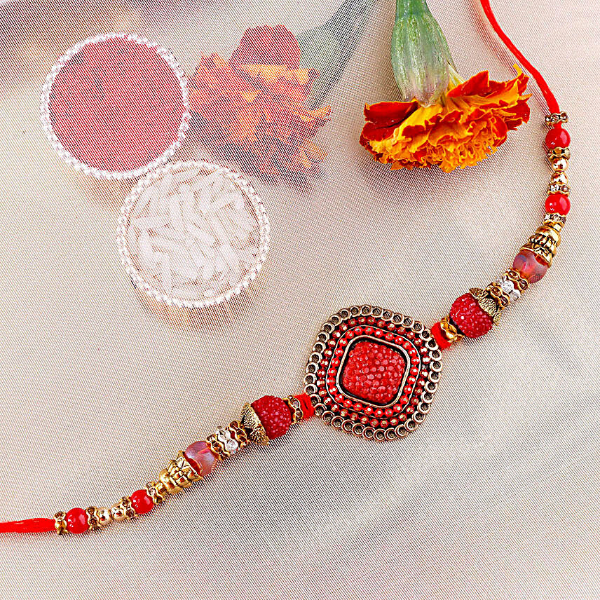 Sneh Designer Diamond Red Rakhi:Send Designer Rakhi