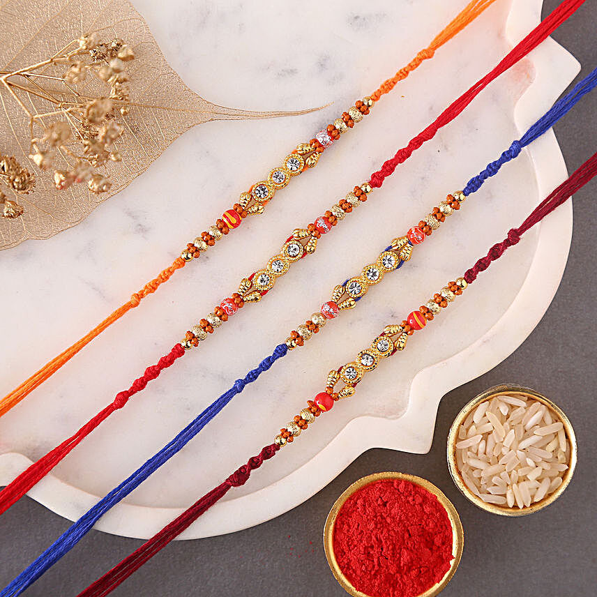 Sneh Ethnic Beads Colourful Rakhis Set of 4:Send Set of 4 Rakhi